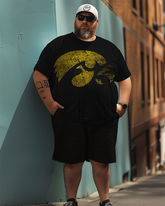 Ensemble de t-shirt grande taille pour hommes avec grand logo de l'Université de l'Iowa, costume de style sportif pour hommes